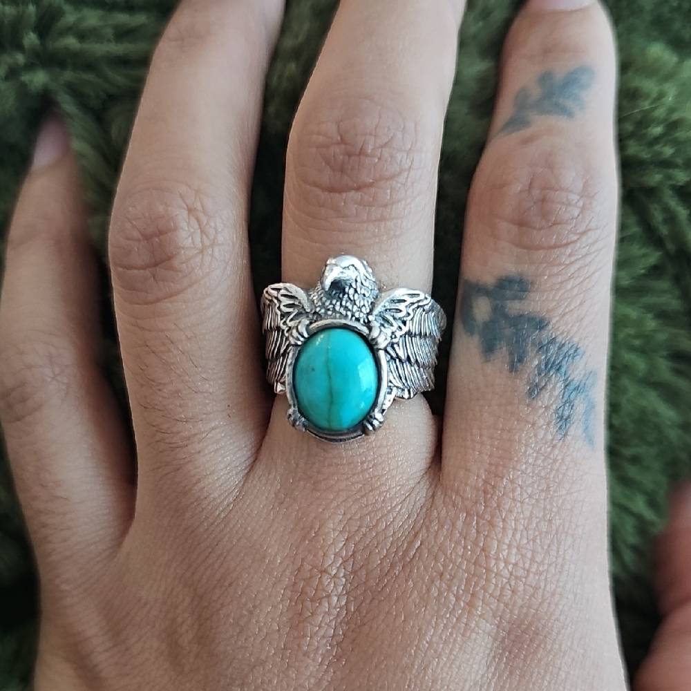 Silver Eagle Ring with Turquoise Stone